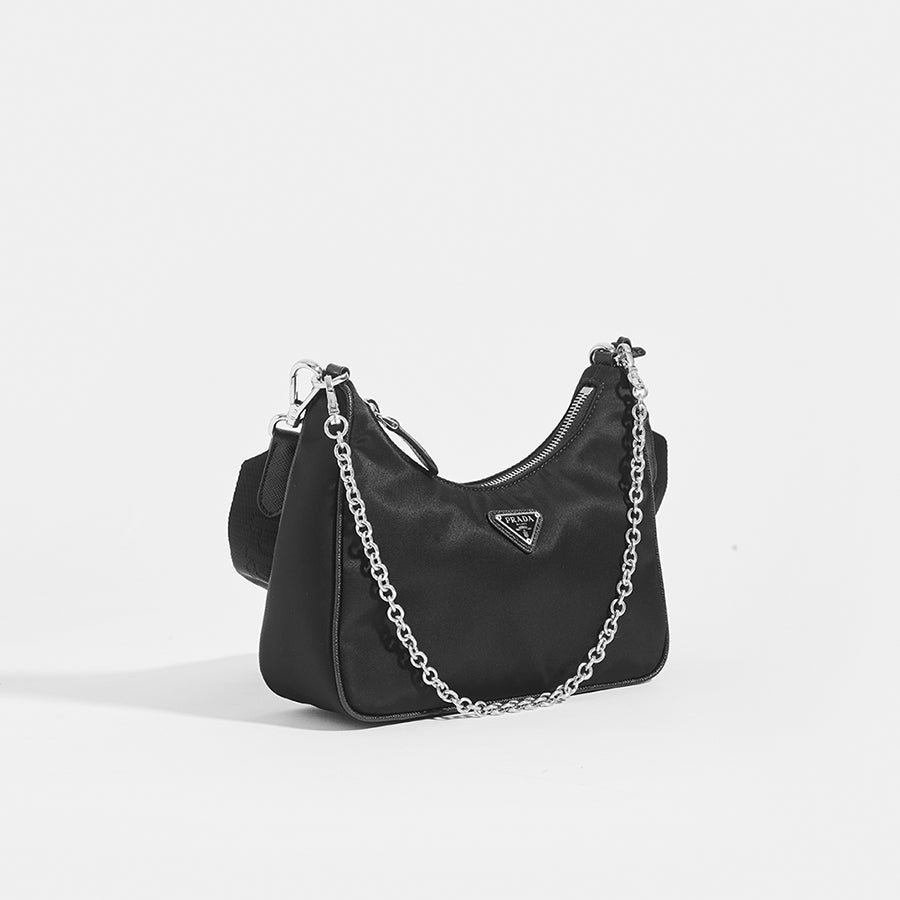 PRADA Crossbody Hobo Bag in Black Nylon