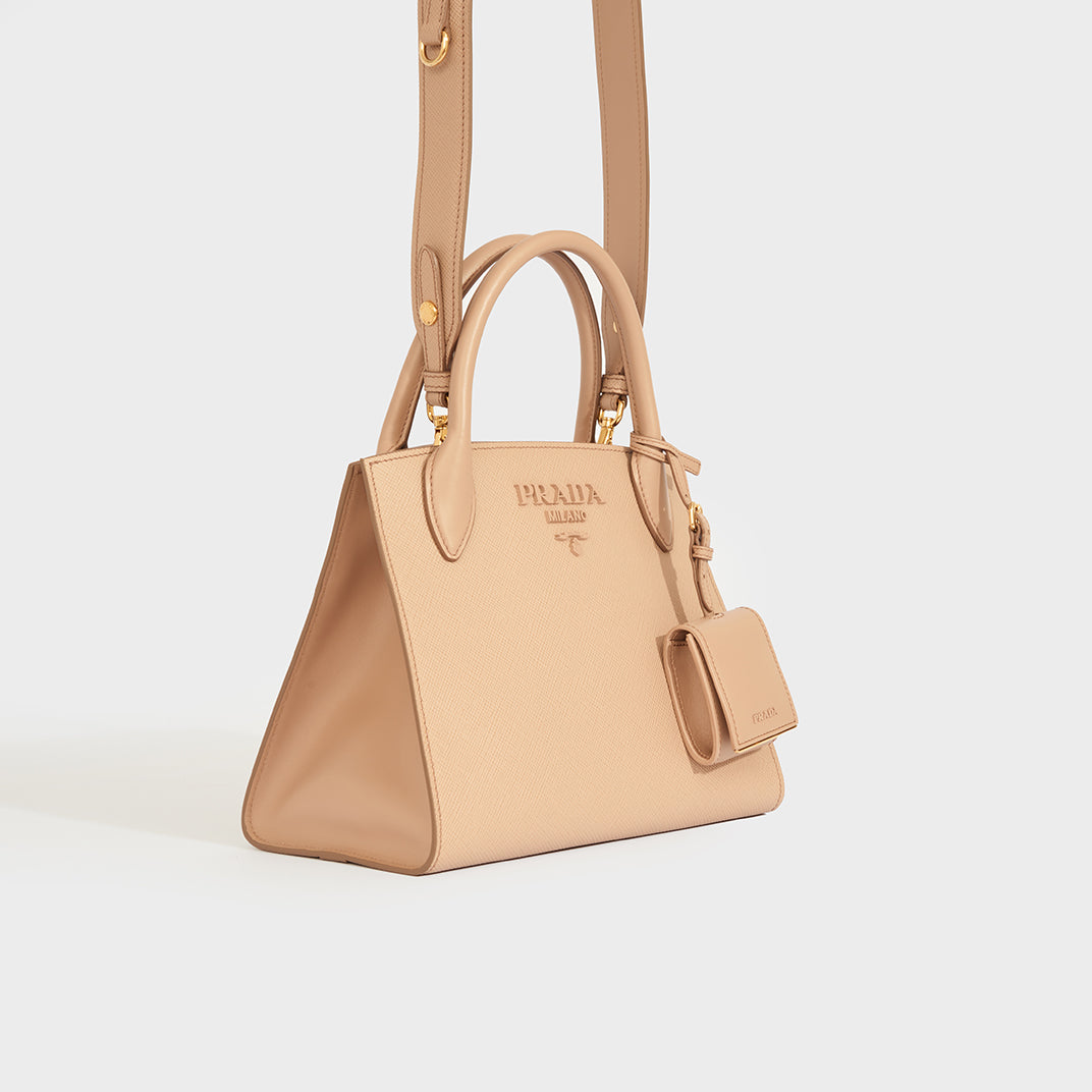 PRADA Double Tote Bag in Beige Saffiano Leather