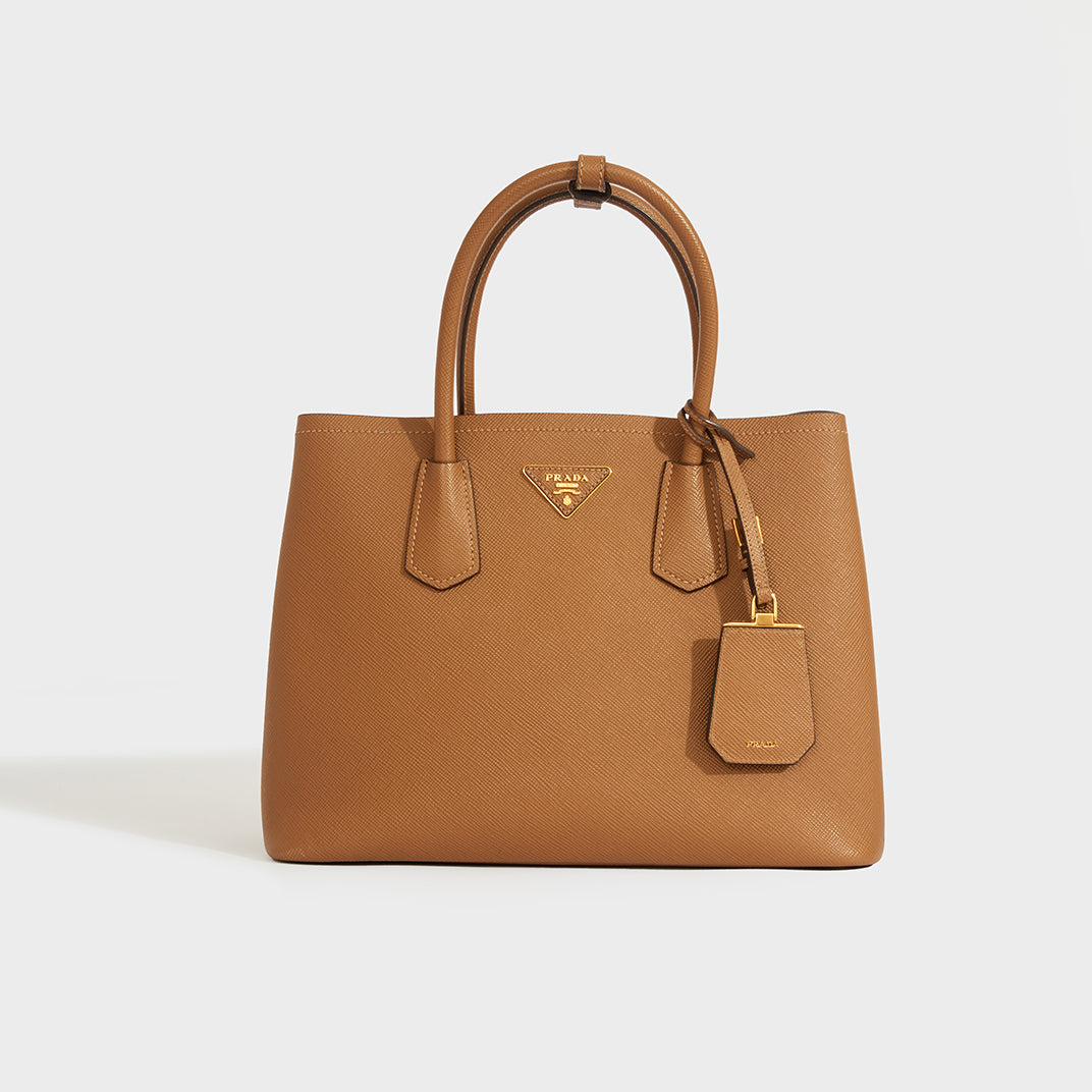 PRADA Double Tote Bag in Brown Saffiano Leather