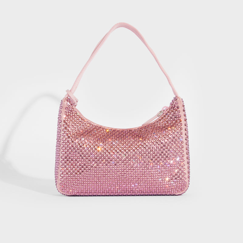 PRADA Hobo Re Edition 2000 Nylon with Crystals in Pink COCOON