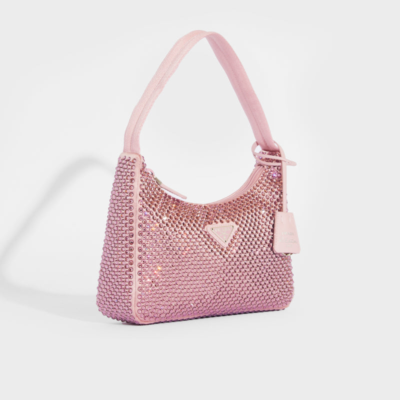 PRADA Y2K Hot Pink Mini Hobo Bag RE Nylon Tessuto Y2K 90s Linea Rossa  Pochette Silver Hardware Leather Details