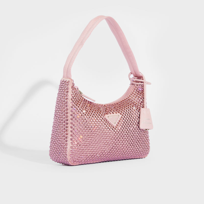 Pink Prada Re edition with crystals  Pink prada bag, Fancy bags, Prada  purses