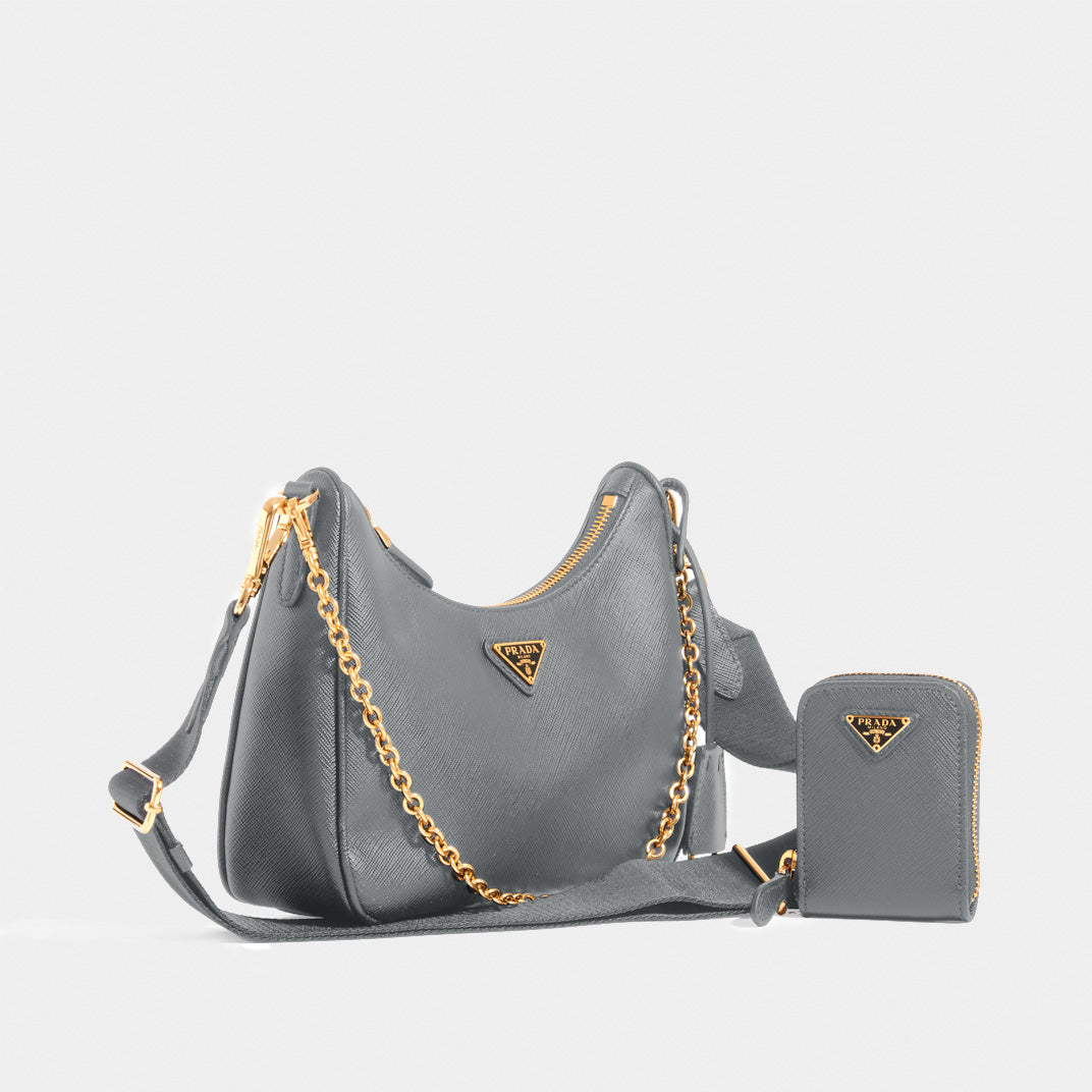 PRADA Hobo Re-edition 2005 Saffiano in Ardesia (Grey)