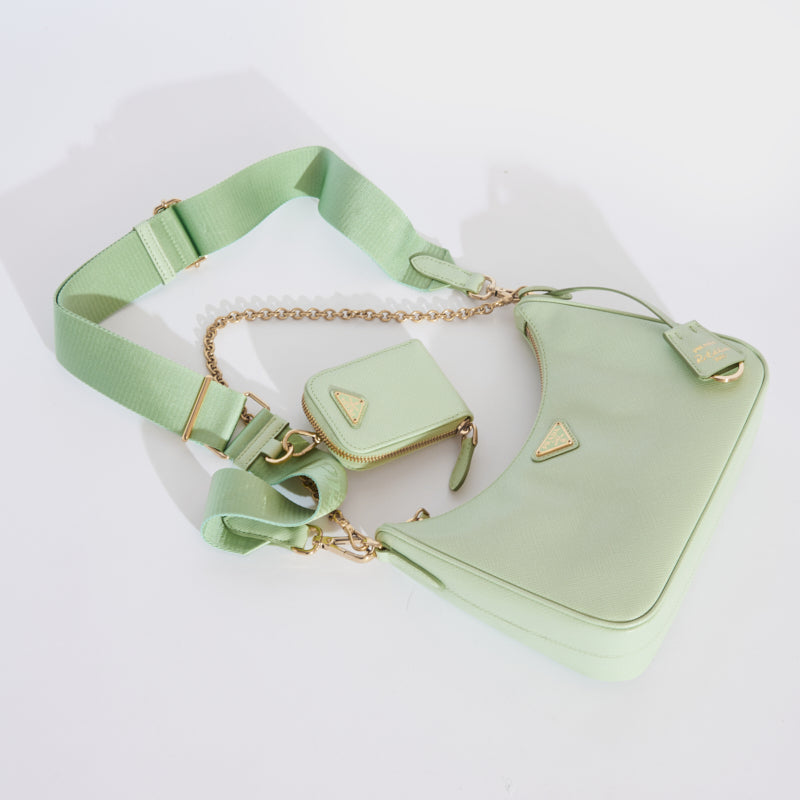 Hobo Re-edition 2005 Saffiano Leather Crossbody in Aqua