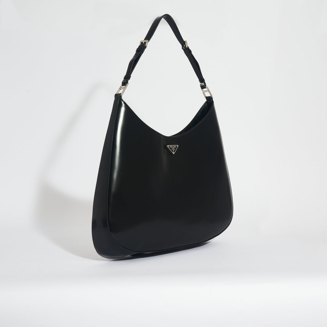 PRADA Large Cleo Brushed Leather Shoulder Bag in Black [ReSale