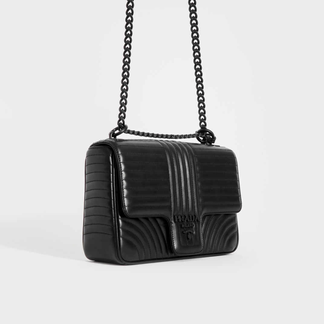 PRADA Large Diagramme Shoulder Bag with Black Hardware