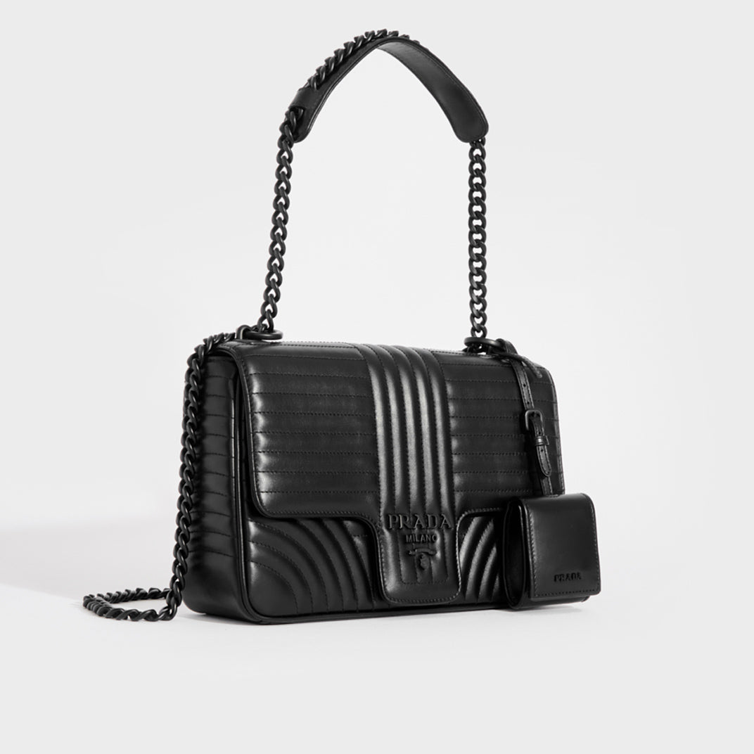 Prada diagramme large hot sale leather shoulder bag