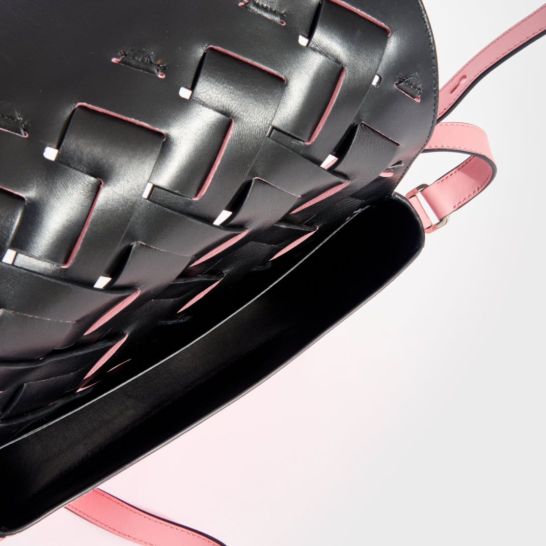 Large Woven Motif Leather Shoulder Bag in Pink