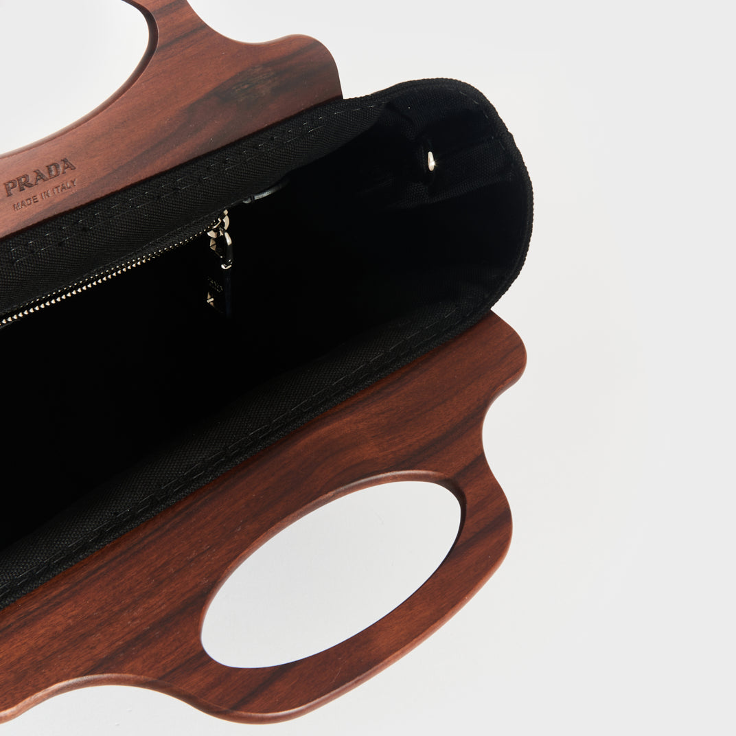 Logo Print Canvas Tote with Wooden Handle