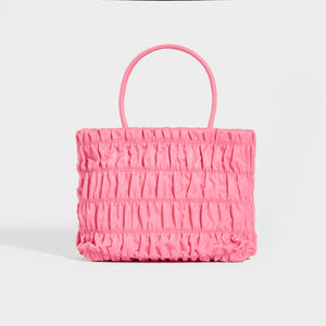Back view of Prada nylon tote in Begonia pink bag