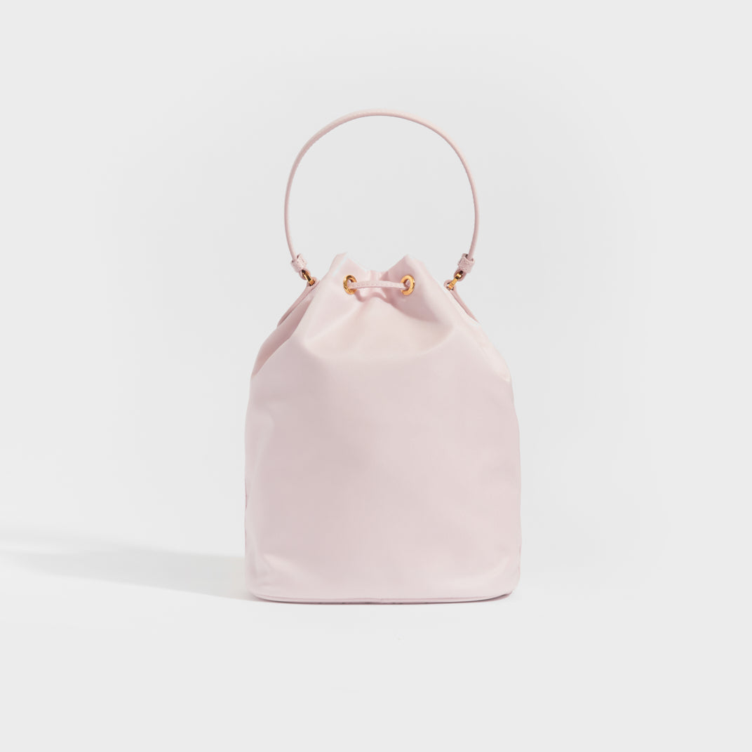 Prada Pink Faux Leather Mesh And Nylon Bucket Bag With Comic Print Slip Bag