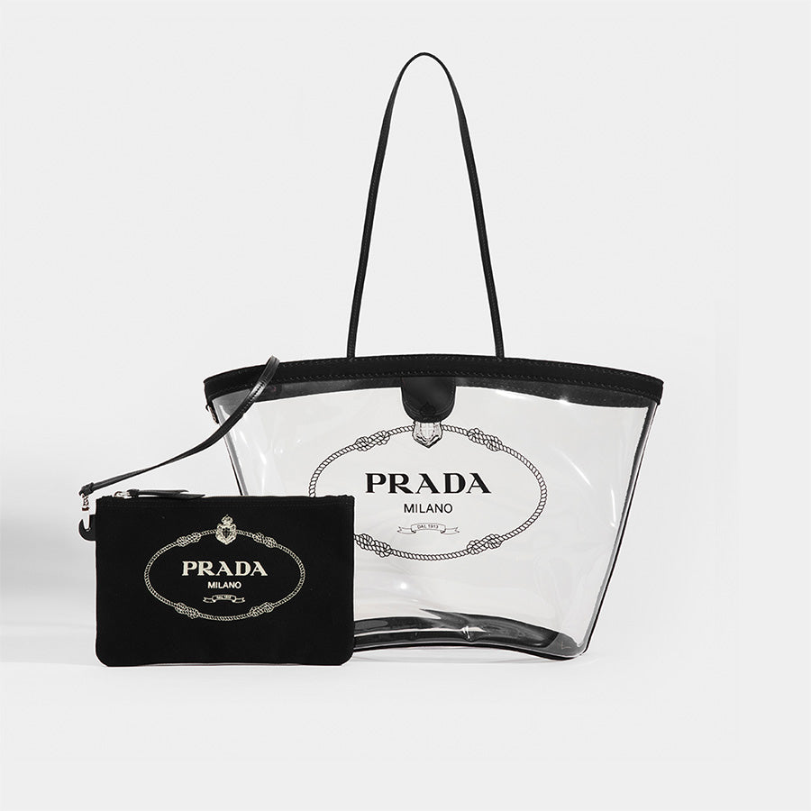 PRADA PVC Clear Logo-Print Tote