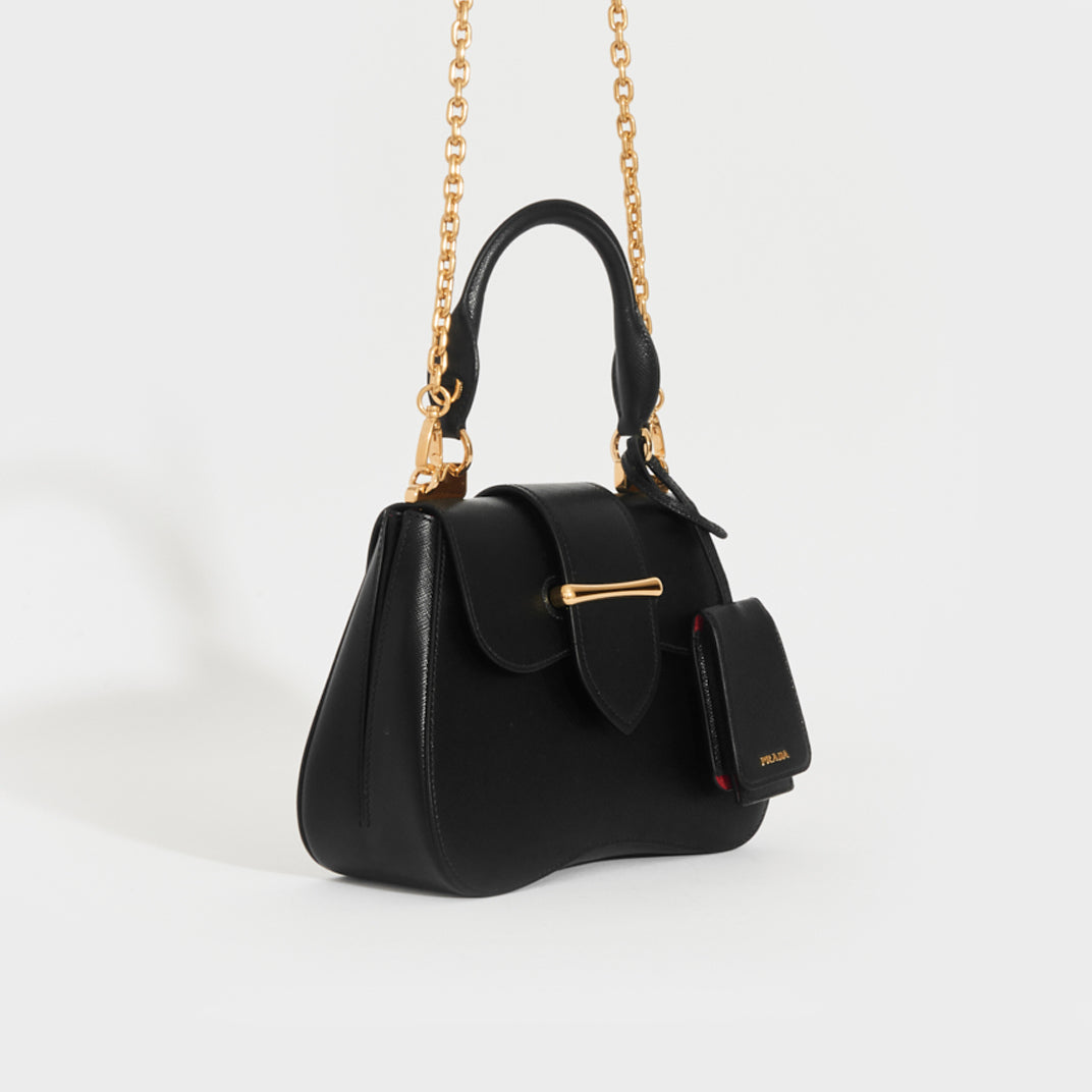 Mini Leather Crossbody Bag in Black - Prada