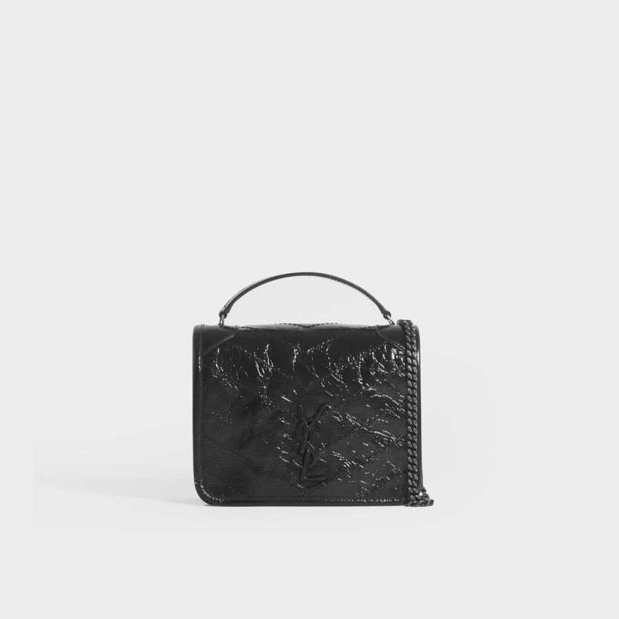 SAINT LAURENT Niki Baby in Crinkled leather in Black COCOON