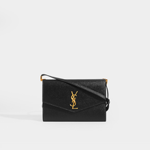 Load image into Gallery viewer, Front view of the SAINT LAURENT Uptown Mini Crossbody in Black Grained Leather