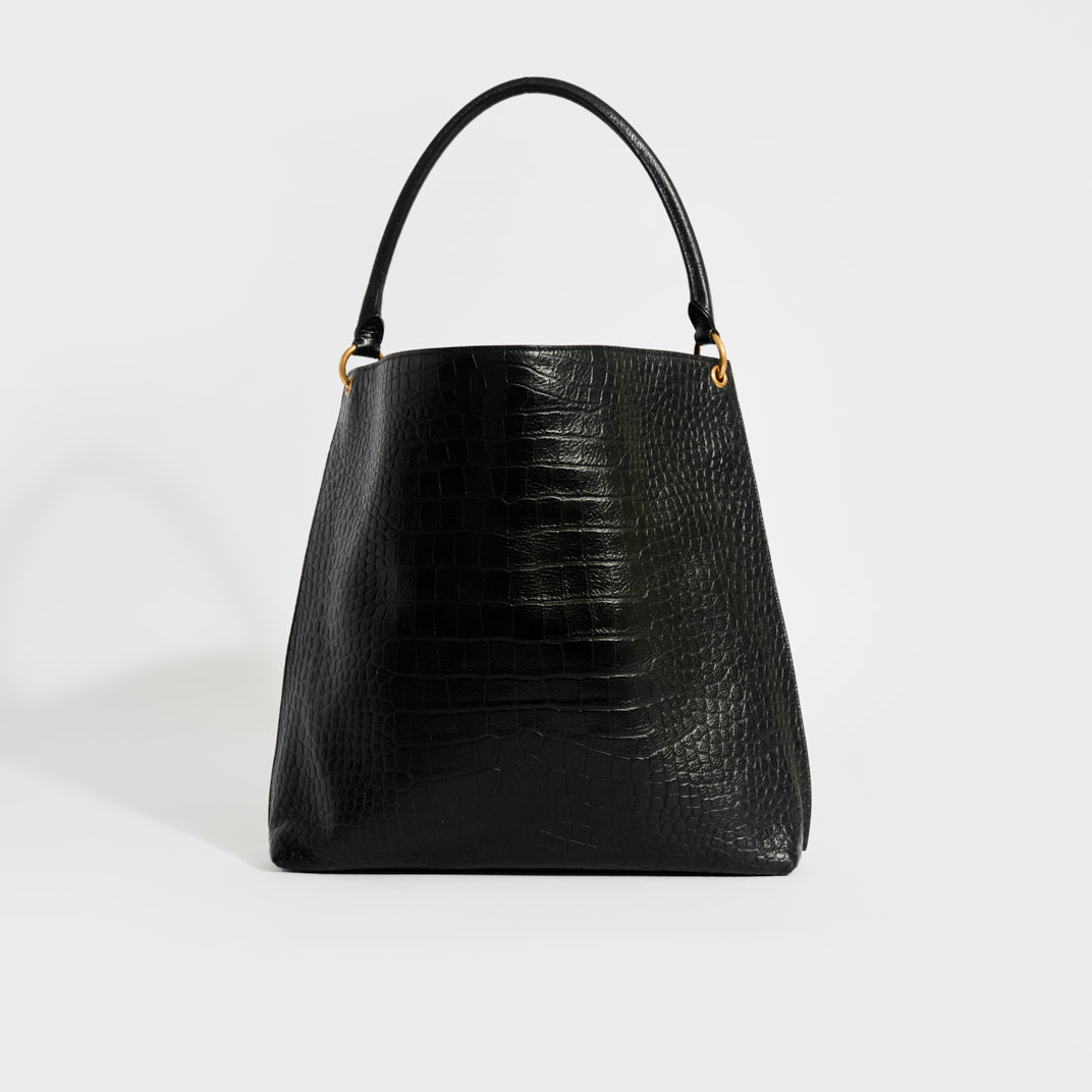 SAINT LAURENT Hobo Shoulder Bag Black Mock Croc COCOON