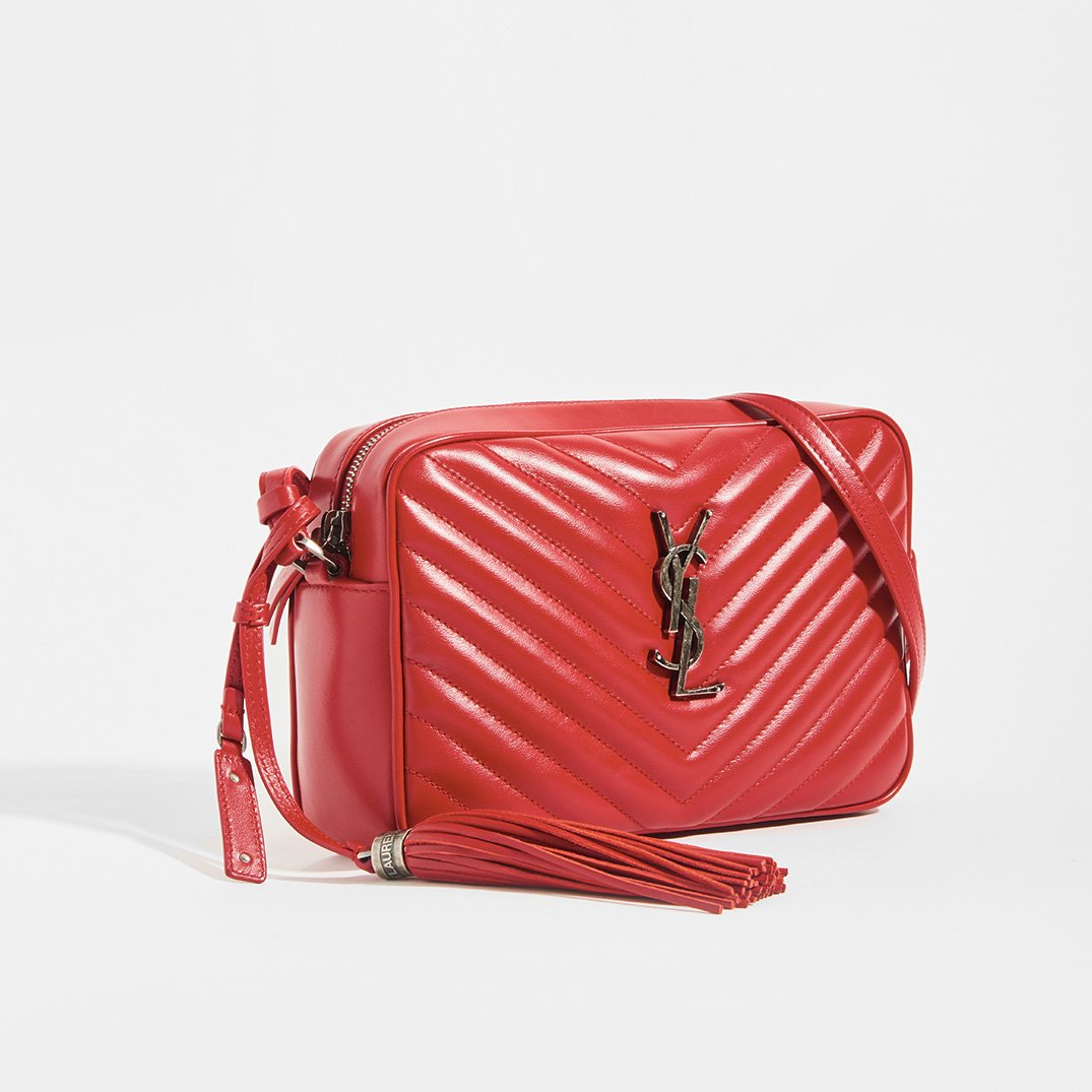 Lou Camera Bag in Red Matelassé Leather with Silver Hardware