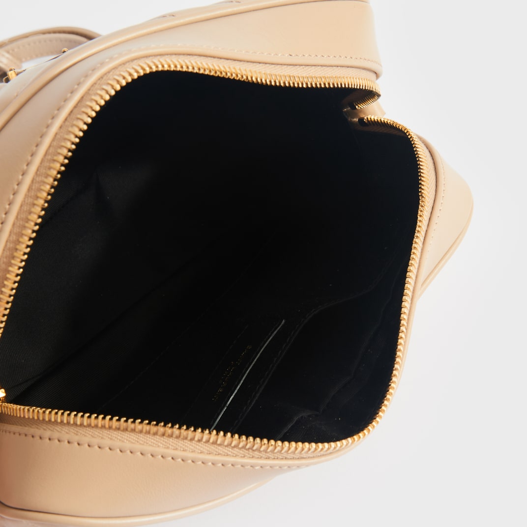 Lou Camera Bag in Beige Matelassé Leather with Gold Hardware