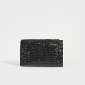 SAINT LAURENT Medium Kate Bag in Black Croc Embossed Leather