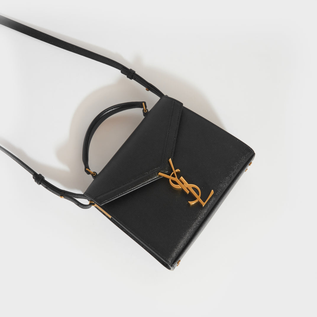 Mini Cassandra Grain De Poudre Embossed Leather Bag in Black