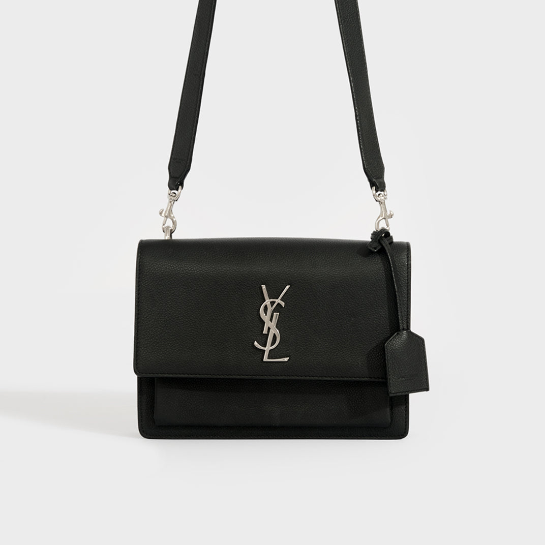 Sunset Medium Leather Crossbody Bag in Black COCOON