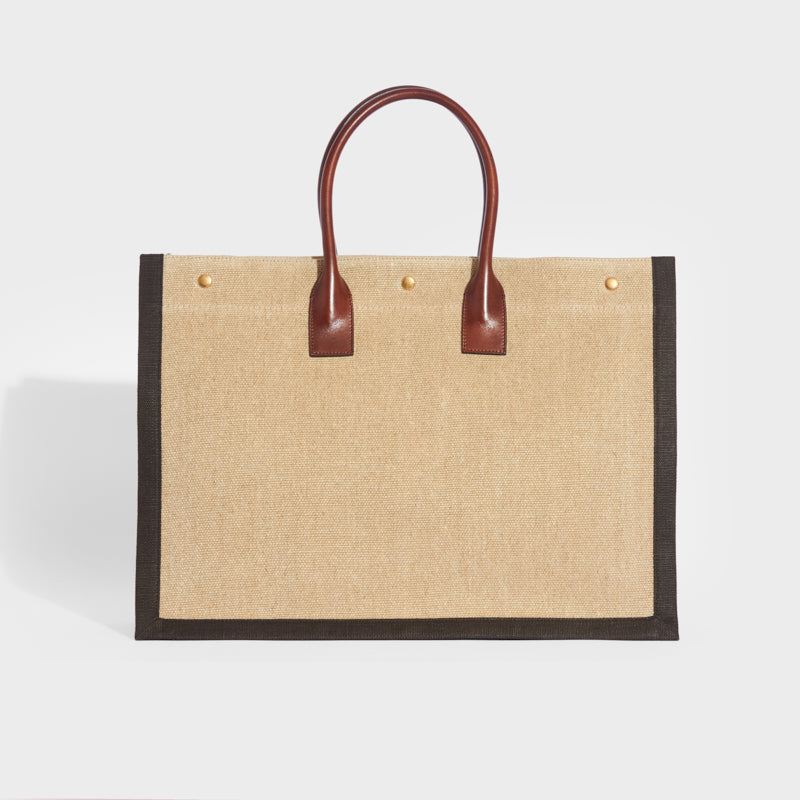 SAINT LAURENT Rive Gauche Linen-Canvas Tote in Brown