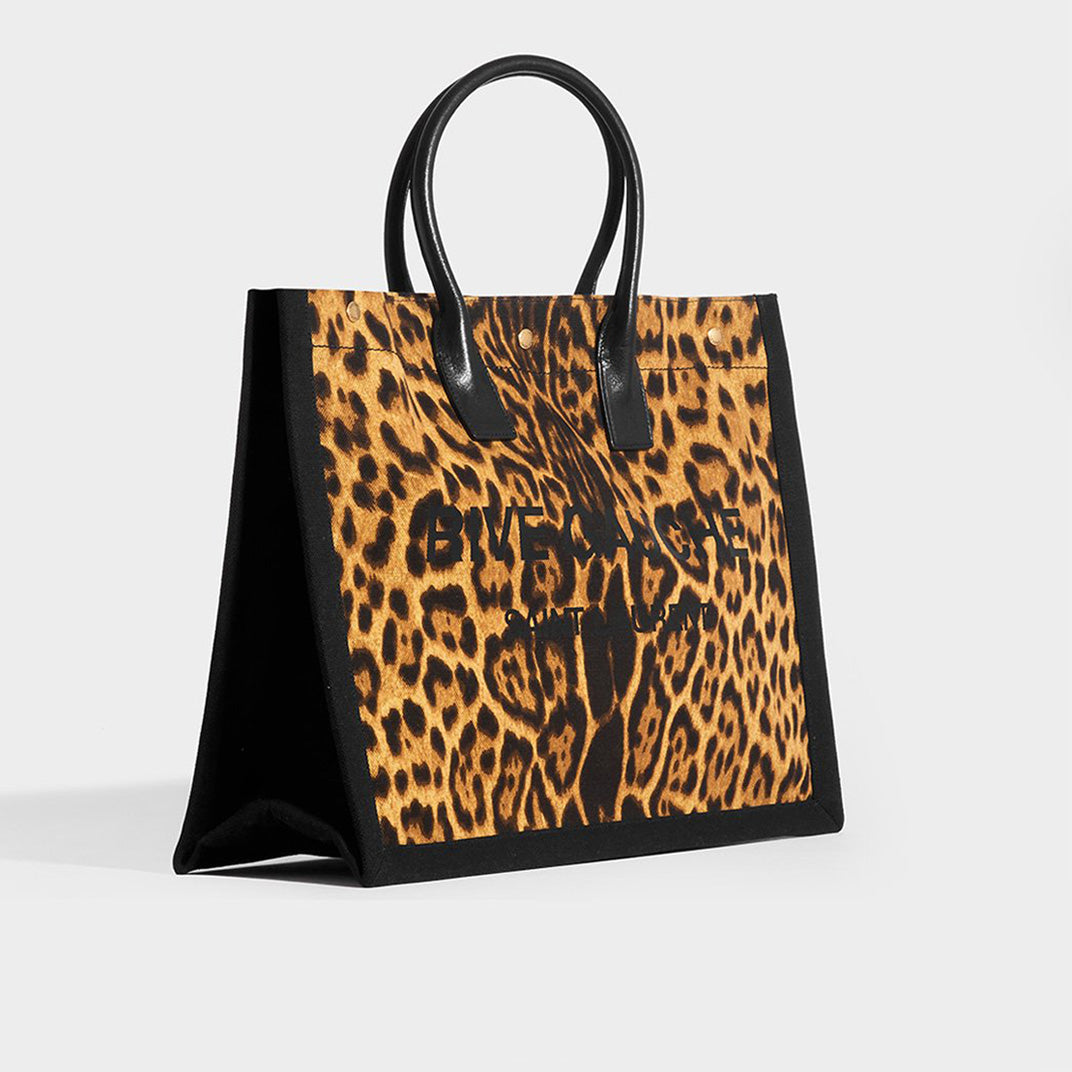 Saint Laurent Ysl Noe Leopard-Print Rive Gauche Tote