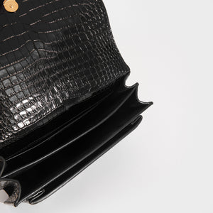 SAINT LAURENT Sunset Medium Croc-Effect Leather Shoulder Bag in Black