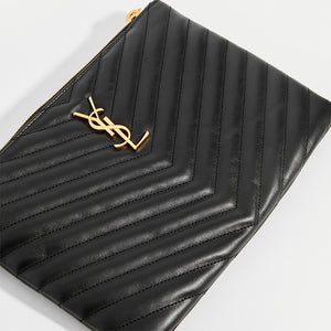 SAINT LAURENT Monogramme Quilted Pouch in Black Leather