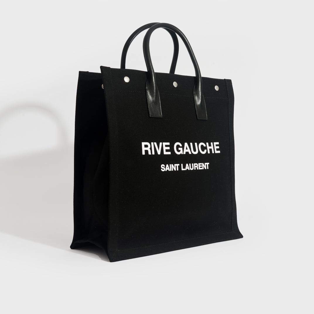 SAINT LAURENT Rive Gauche Tote Bag in Black Canvas