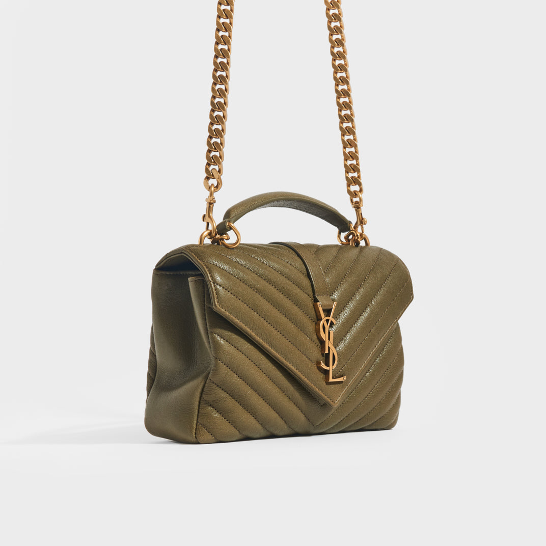 SAINT LAURENT Medium College Bag in Seaweed Green Leather