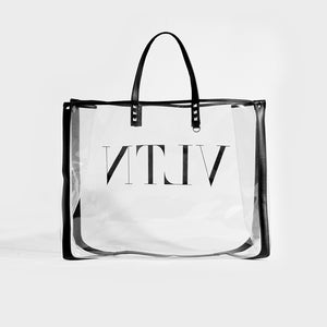 VALENTINO Garavani Grande Plage Leather-Trimmed Studded Logo-Print PVC Tote
