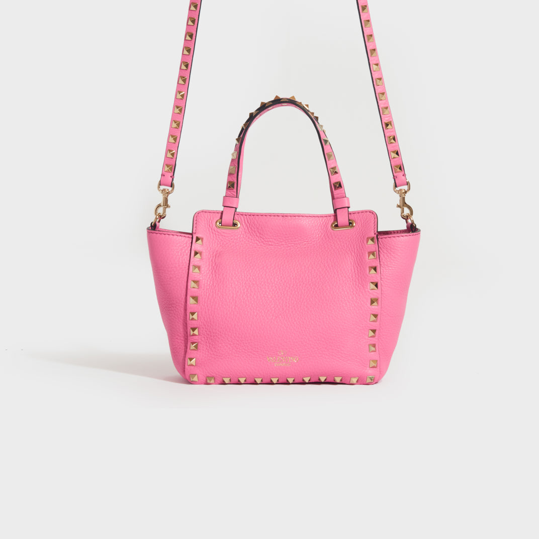 Valentino Pink Leather Rockstud Trapeze Small Crossbody Bag – On Que Style