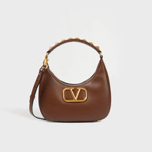 Load image into Gallery viewer, VALENTINO Garavani Roman Stud Sign Leather Shoulder Bag in Brown