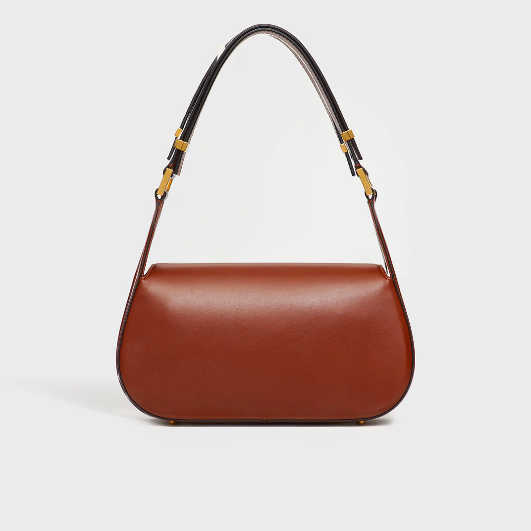 Medium V-Logo Chain Leather Shoulder Bag in Brown