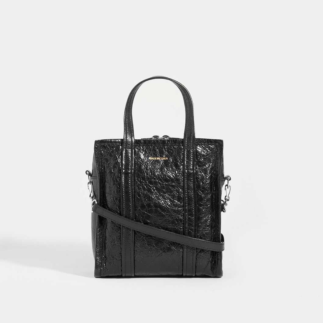 Front view of the BALENCIAGA Bazar XS Textured Leather Tote