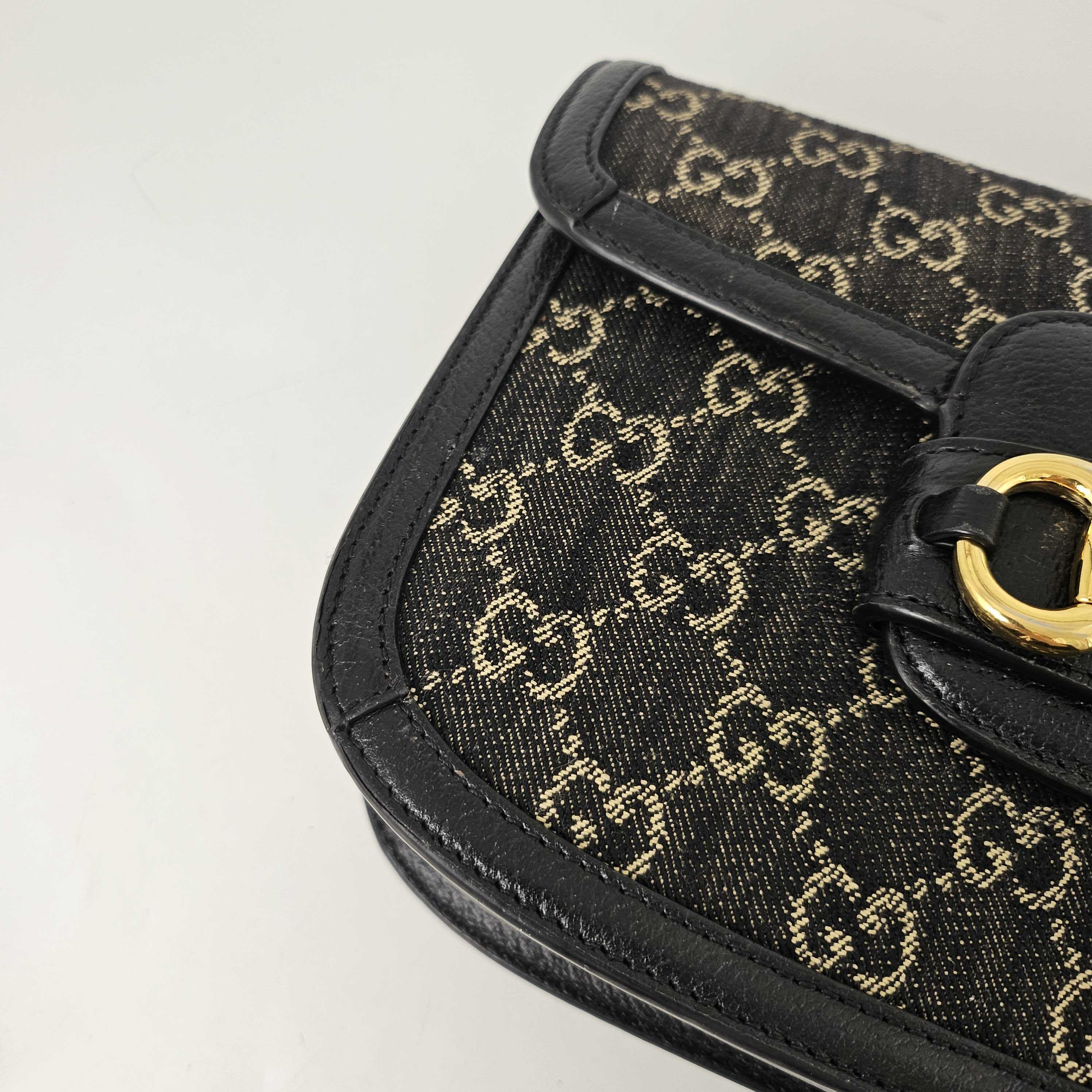 Horsebit 1955 GG Supreme Shoulder Bag in Black and Ivory Denim [ReSale]