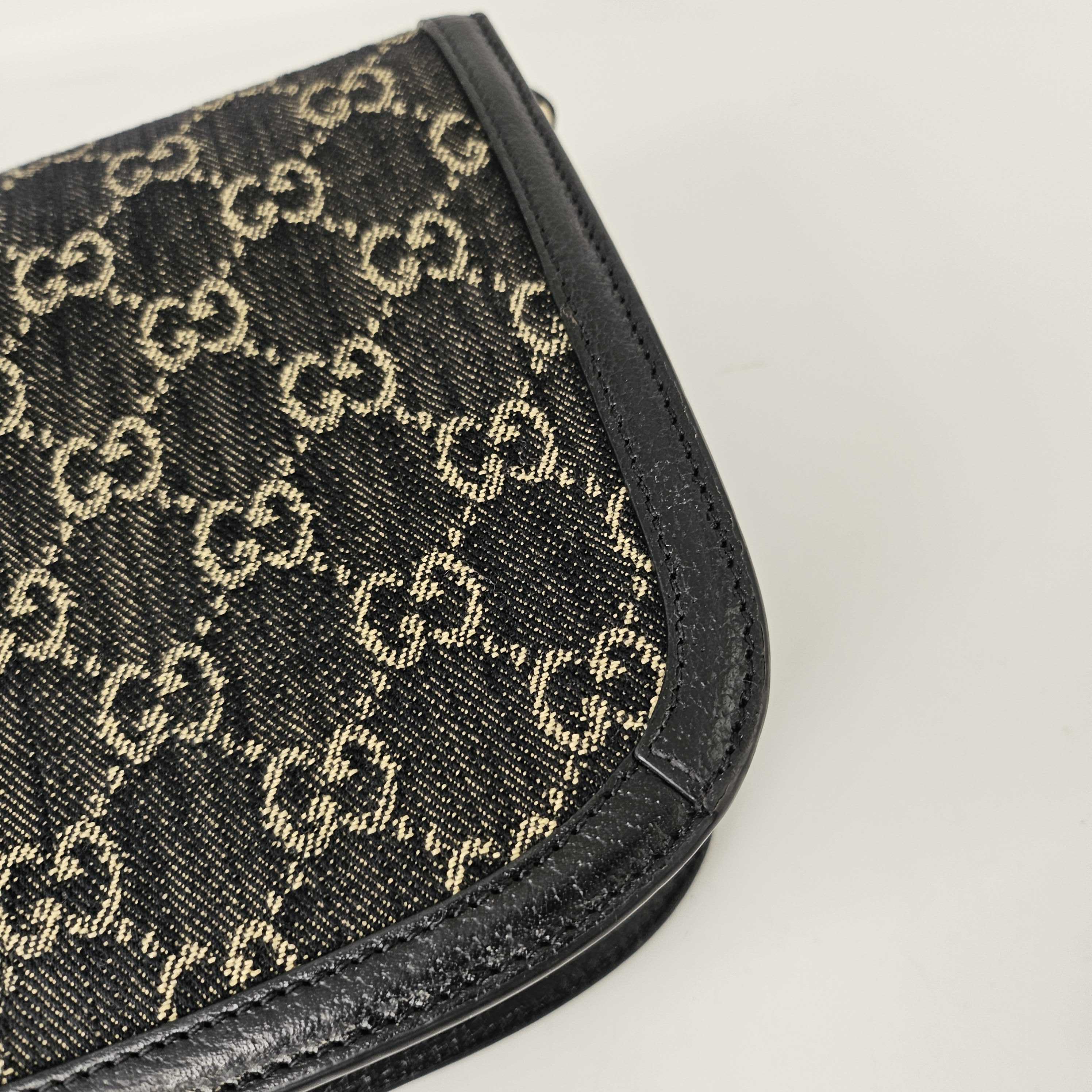 Horsebit 1955 GG Supreme Shoulder Bag in Black and Ivory Denim [ReSale]