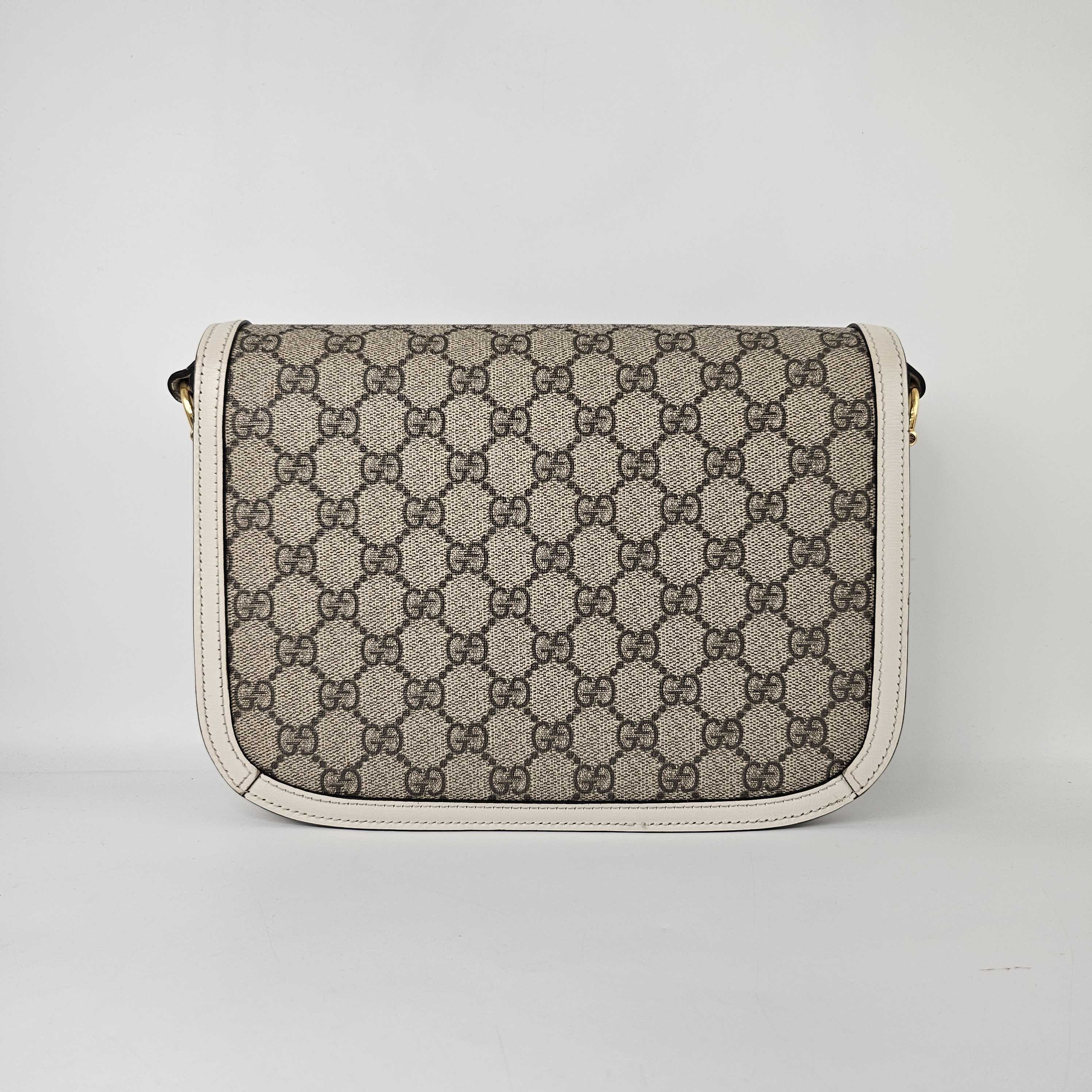 Horsebit 1955 GG Supreme Shoulder Bag with White Leather Trim [ReSale]