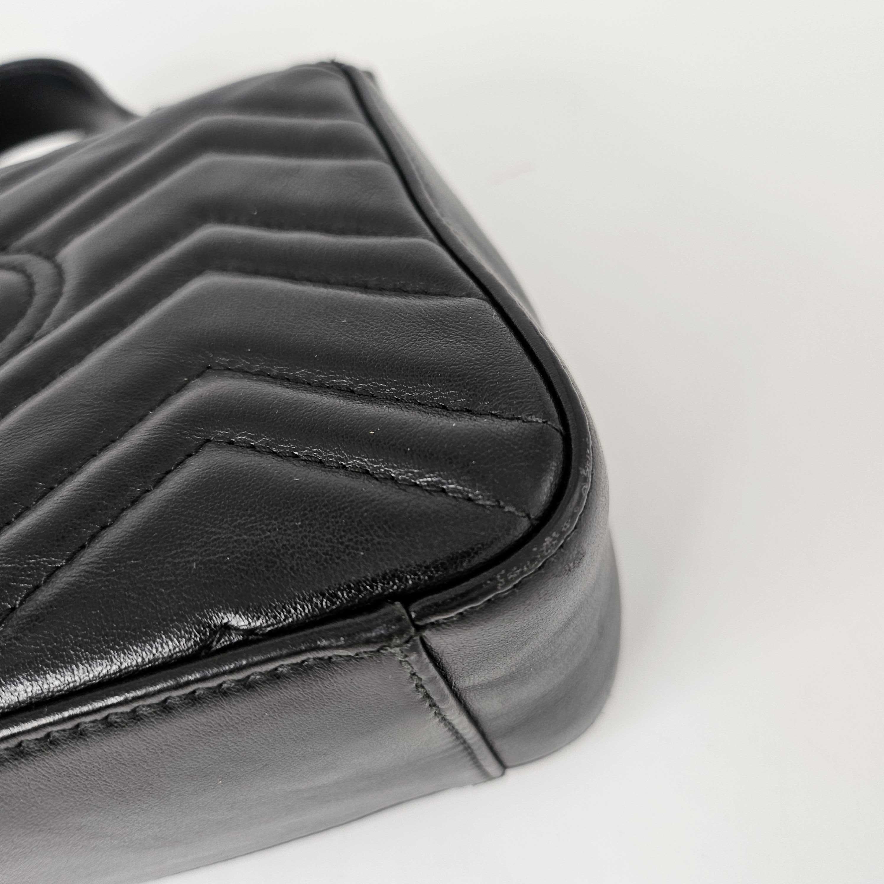 GG Marmont Mini Top Handle Bag in Quilted Black Leather [ReSale]