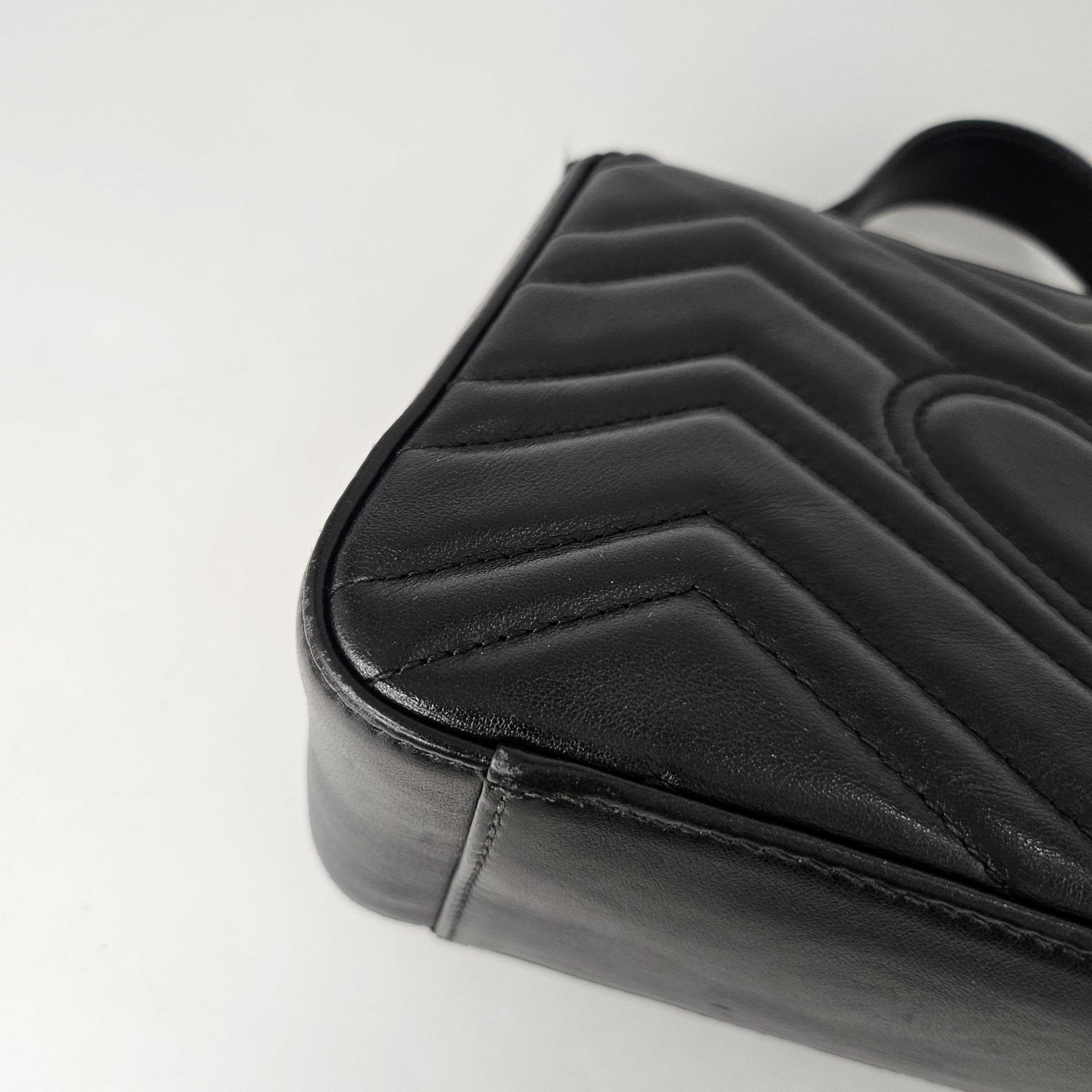GG Marmont Mini Top Handle Bag in Quilted Black Leather [ReSale]