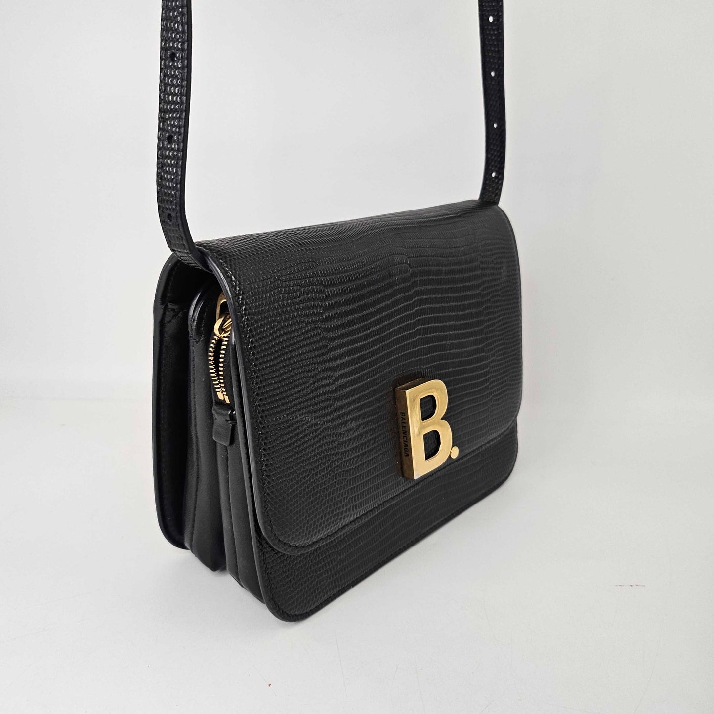 B Small Lizard Effect Cross-body Bag in Black [ReSale]