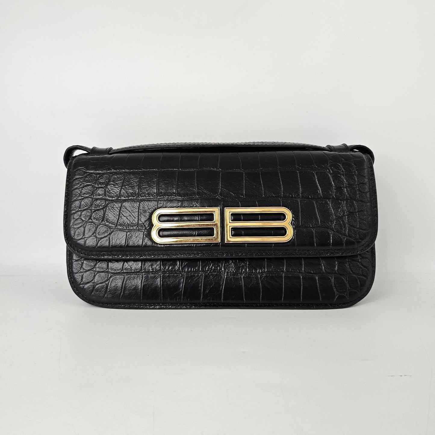 Gossip Small Croc-Effect Leather Shoulder Bag in Black [ReSale]