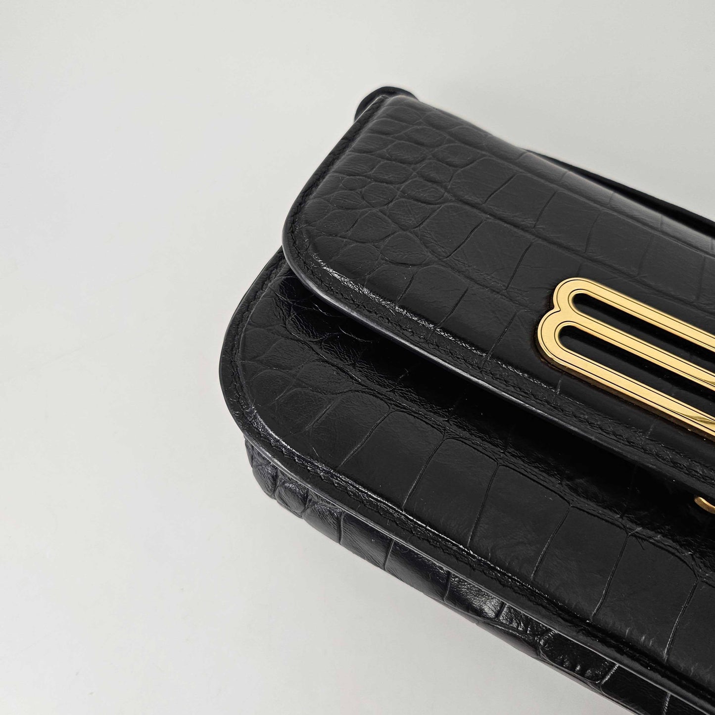 Gossip Small Croc-Effect Leather Shoulder Bag in Black [ReSale]