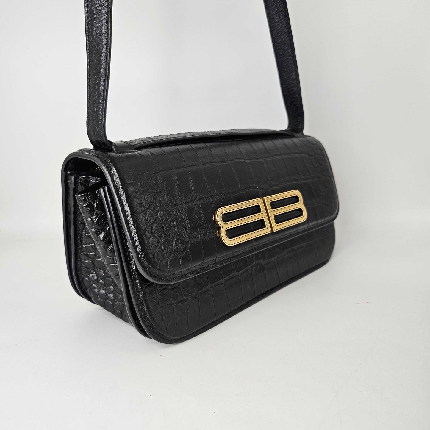 Gossip Small Croc-Effect Leather Shoulder Bag in Black [ReSale]