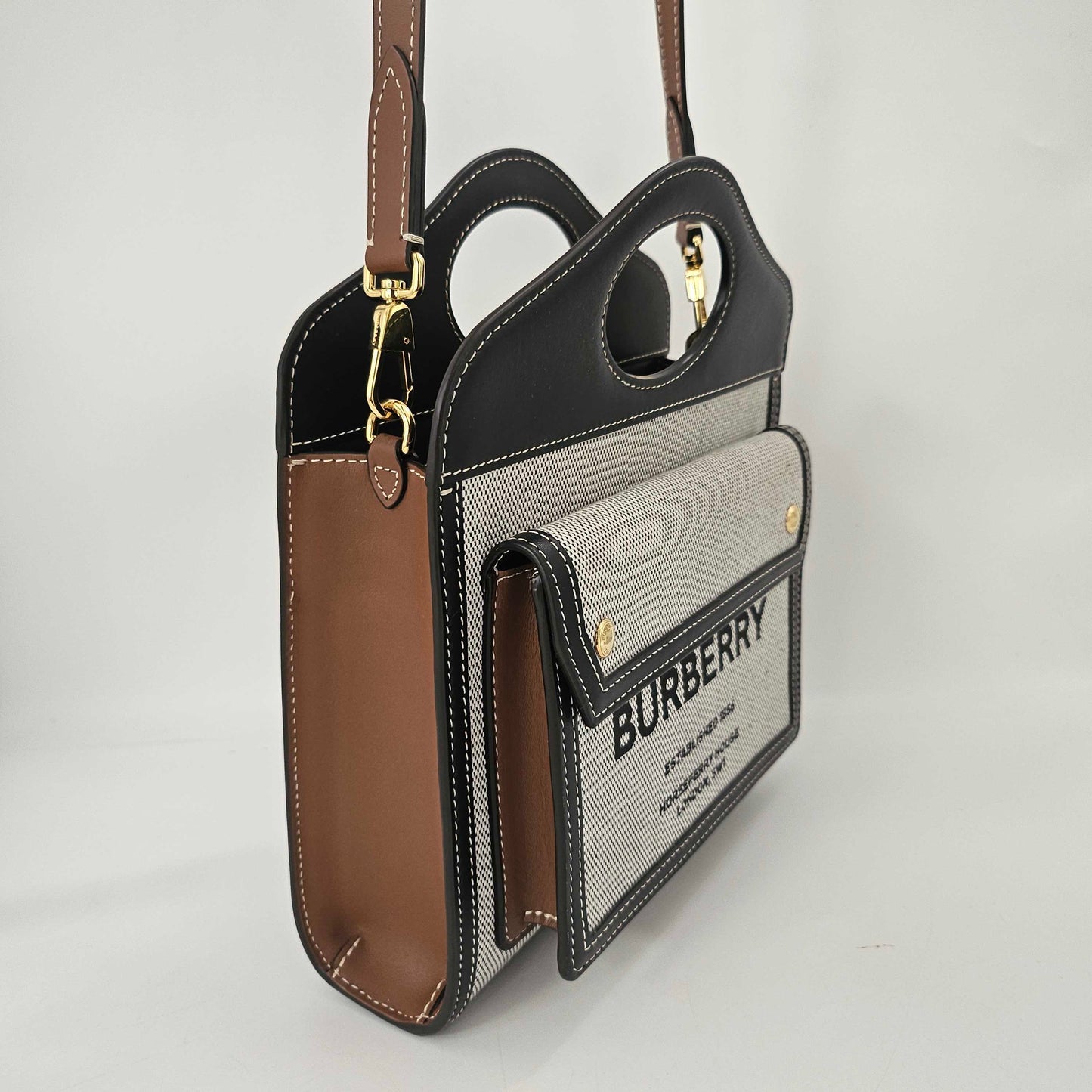 Mini Tri-Colour Canvas & Leather Pocket Bag in Grey [ReSale]