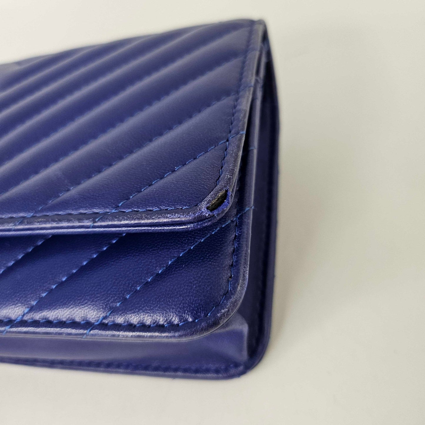 Chevron Wallet on Chain in Cobalt Blue Lambskin Leather 2017 - 2018 [ReSale]