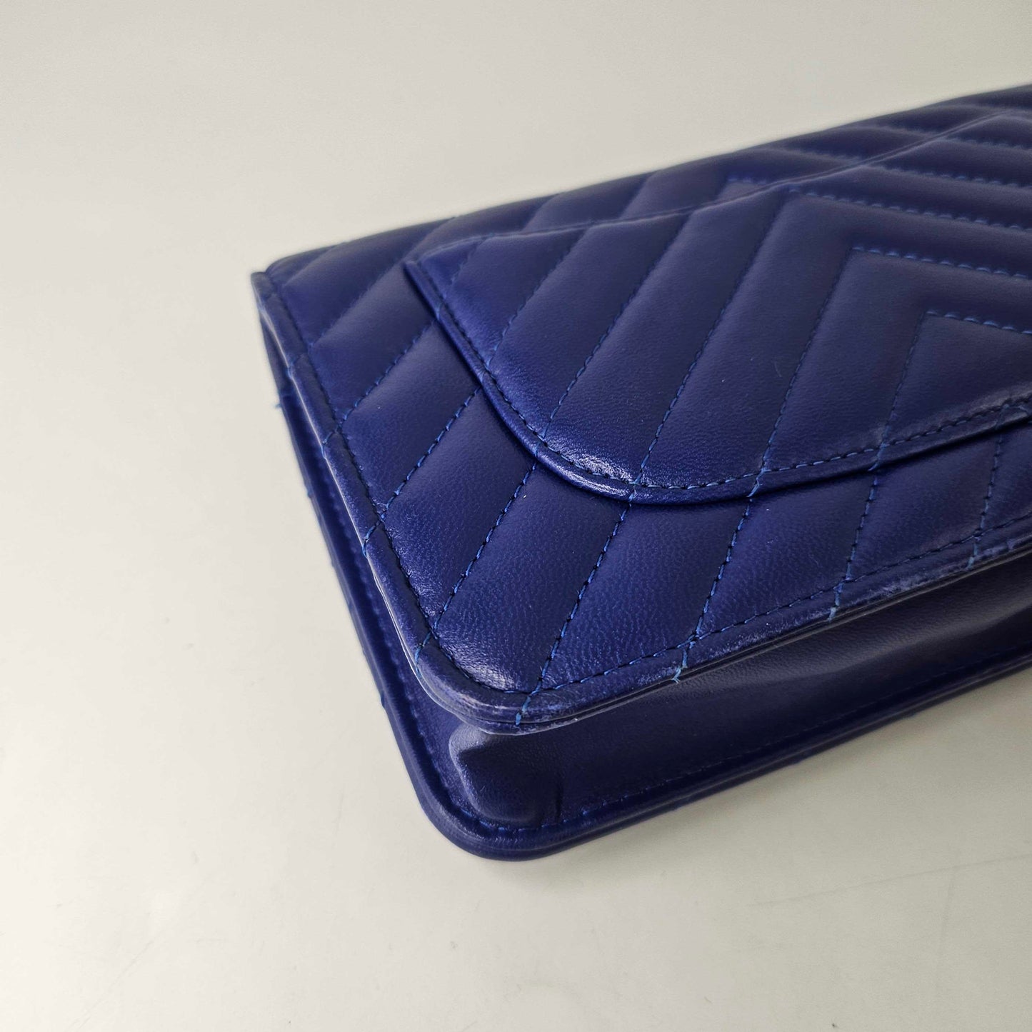 Chevron Wallet on Chain in Cobalt Blue Lambskin Leather 2017 - 2018 [ReSale]