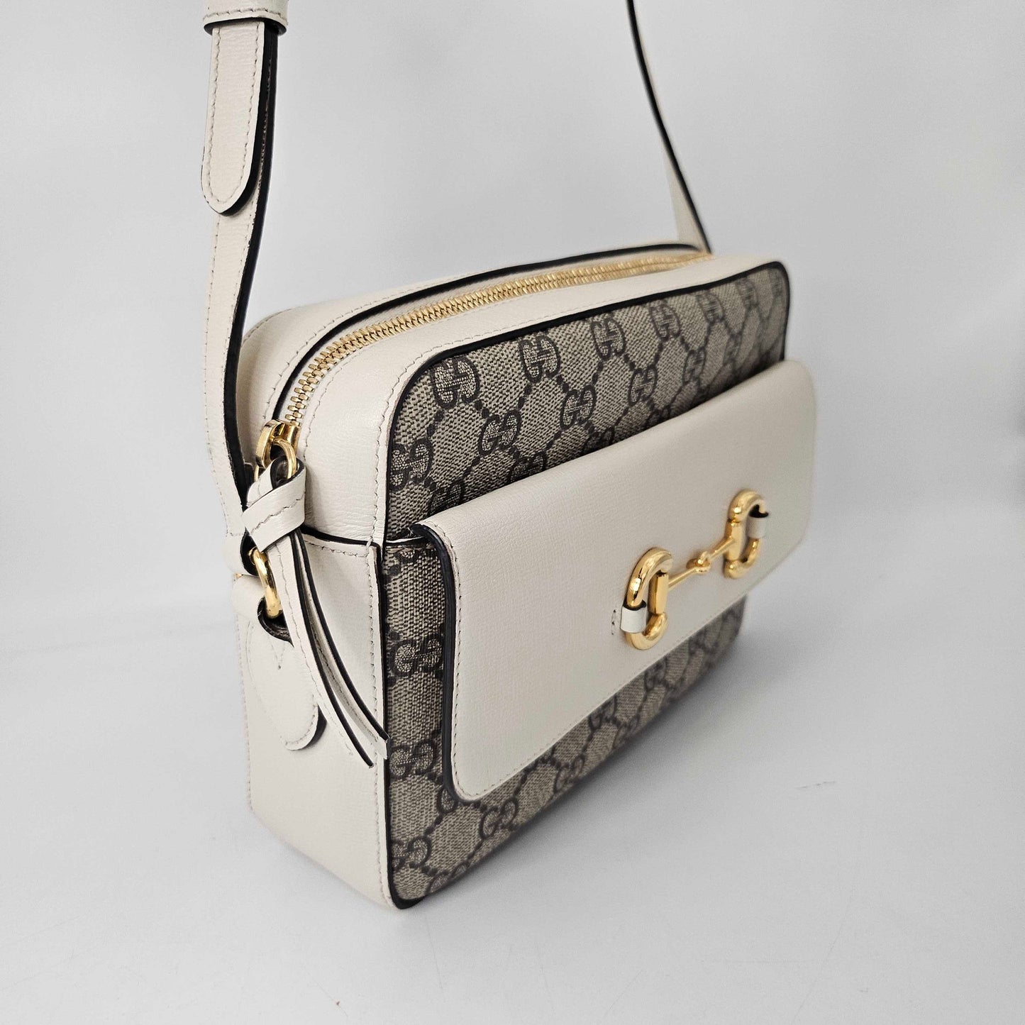 Horsebit 1955 GG Supreme Small Crossbody Bag with White Leather Trim [ReSale]
