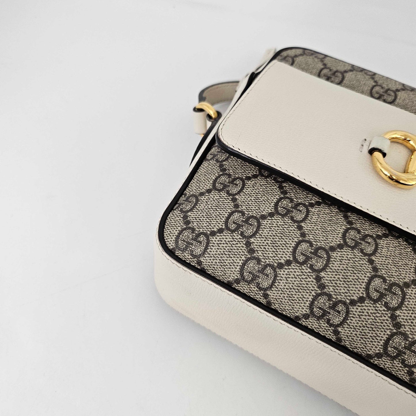 Horsebit 1955 GG Supreme Small Crossbody Bag with White Leather Trim [ReSale]